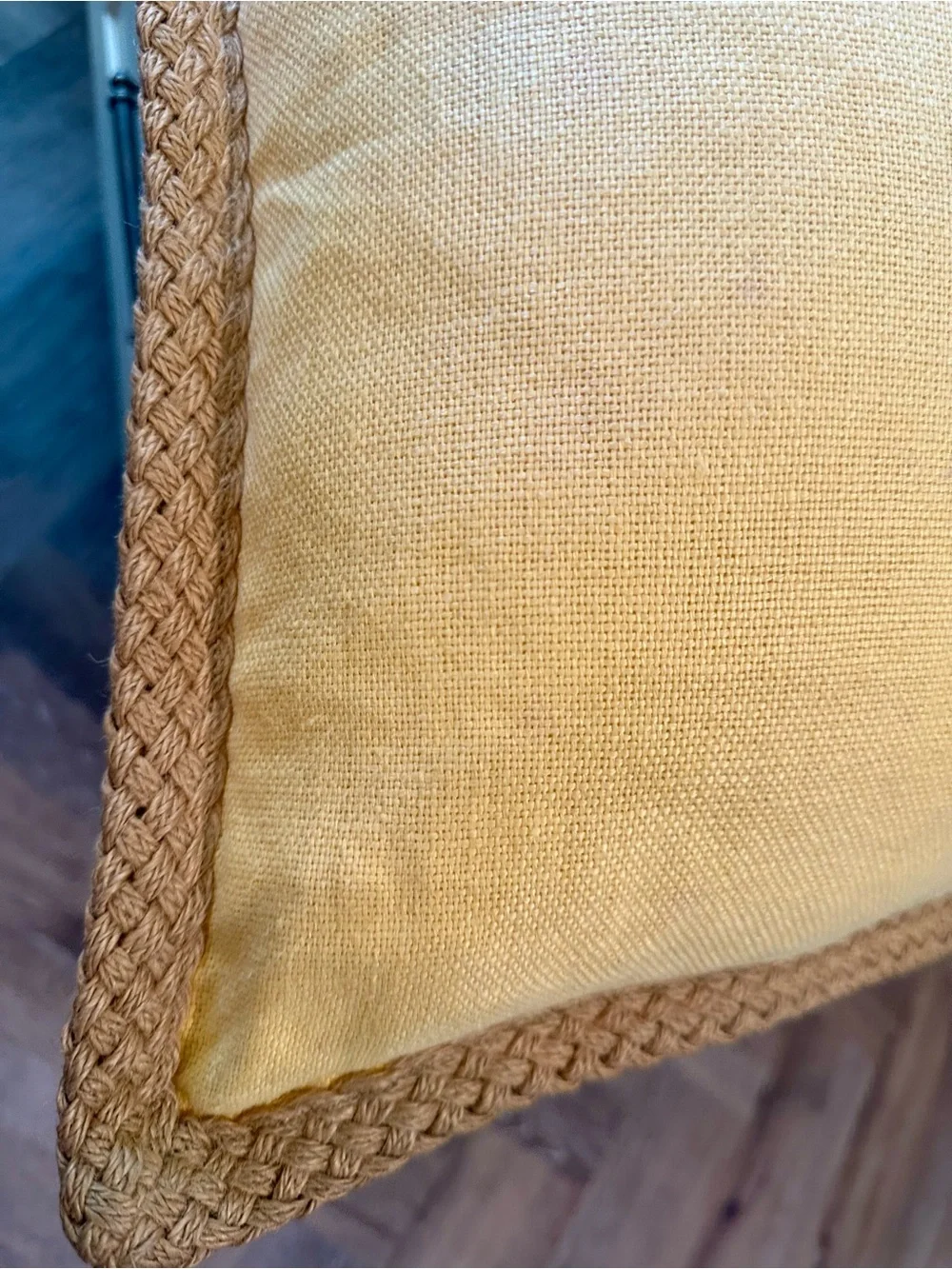 Pottery Barn Yellow Lumbar Pillow with Braided Trim